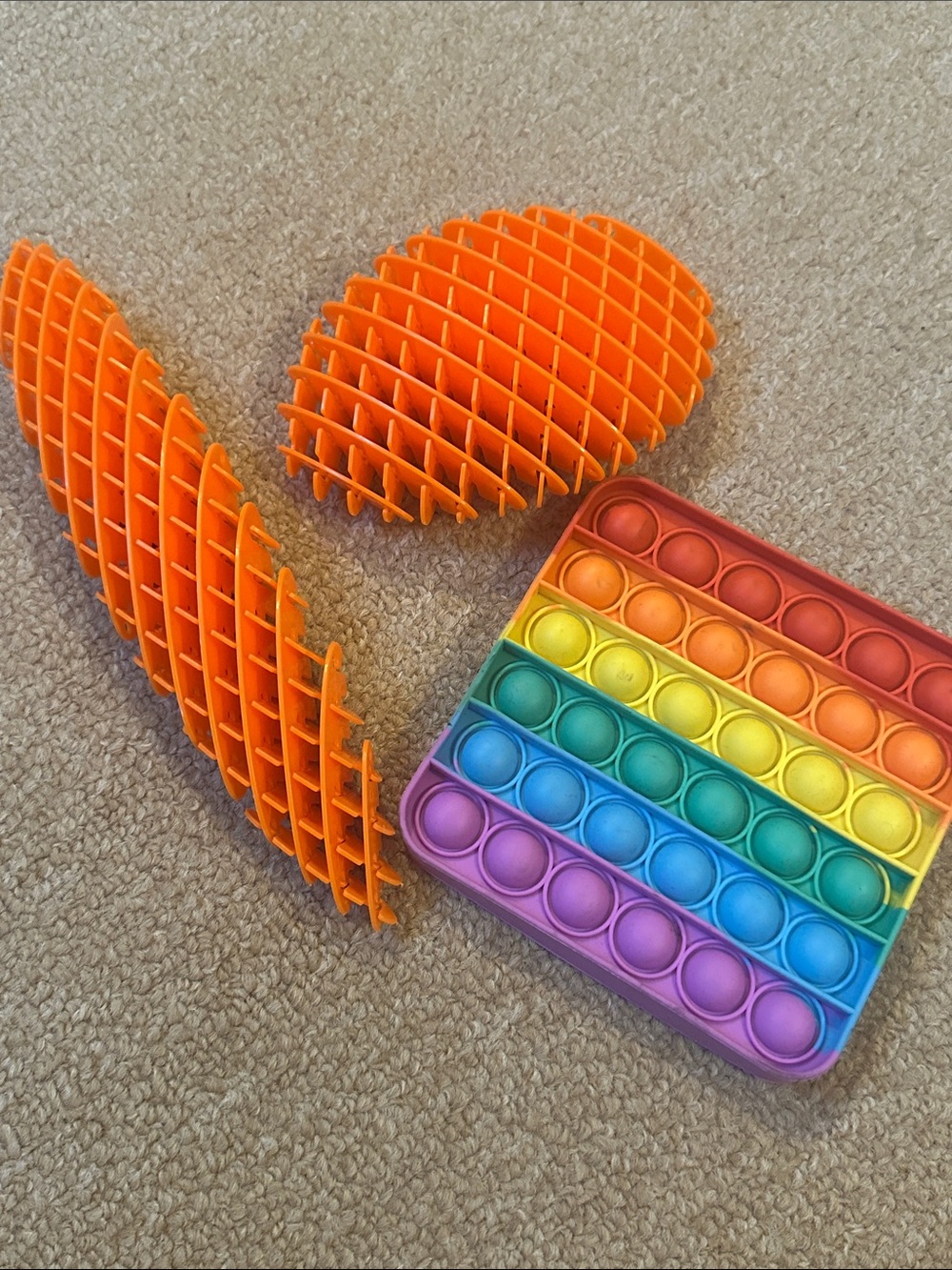 Fidget Sensory Toy Lot - Rainbow Square Pop-It & 2 Orange Sensory Grids